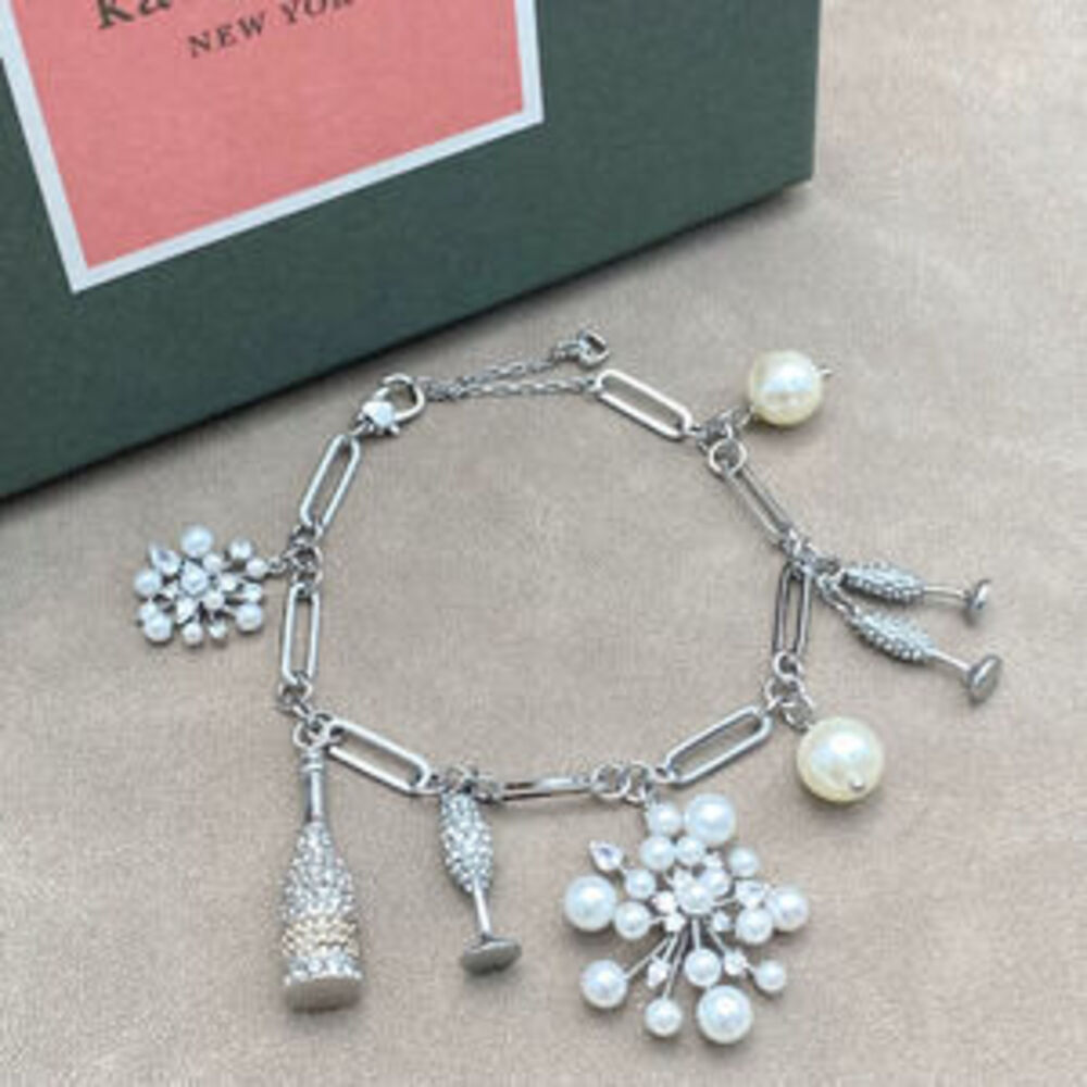 kate spade Pearl Zircon Rhinestone Wine Flask Glass Firework Charms Metal